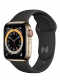 Apple Watch Series 6 GPS + Cellular Edelstahlgehäuse Gold 40mm Sportarmband Schwarz