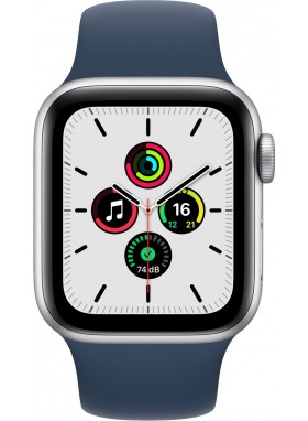 Apple Watch SE Aluminiumgehäuse Silber mit Sportarmband GPS 44mm Logo
