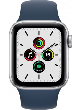 Apple Watch SE Aluminiumgehuse Silber mit Sportarmband GPS 44mm Logo