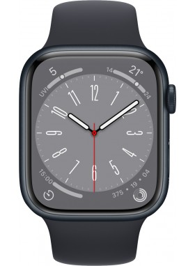 Apple Watch Series 8 Aluminiumgehäuse Mitternacht mit Sportarmband 45mm GPS Logo